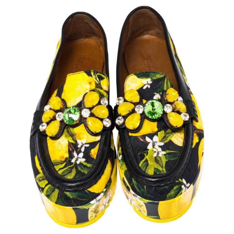 Pre Owned Dolce & Gabbana Multicolor Canvas And Leather Palermo Loafers Size 36