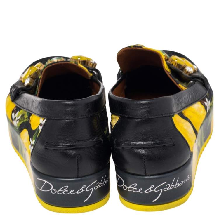 Pre Owned Dolce & Gabbana Multicolor Canvas And Leather Palermo Loafers Size 36
