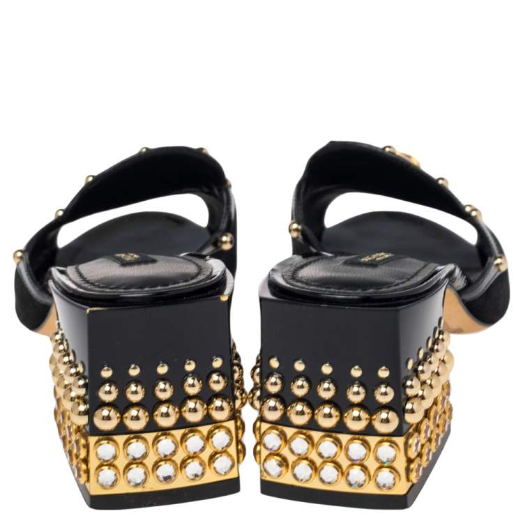 Pre Owned Dolce & Gabbana Black Suede And Patent Leather Sandals Size 36