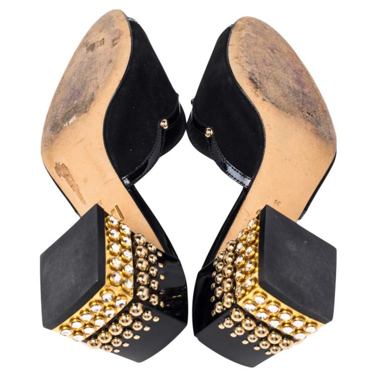 Pre Owned Dolce & Gabbana Black Suede And Patent Leather Sandals Size 36