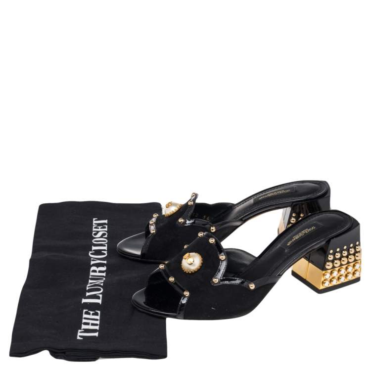Pre Owned Dolce & Gabbana Black Suede And Patent Leather Sandals Size 36