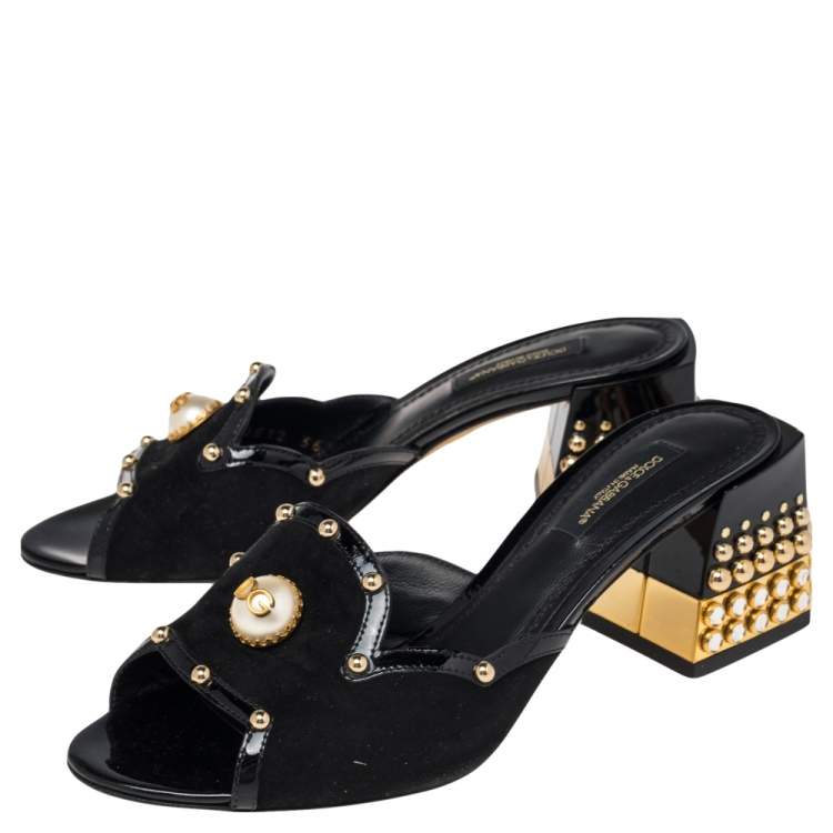 Pre Owned Dolce & Gabbana Black Suede And Patent Leather Sandals Size 36