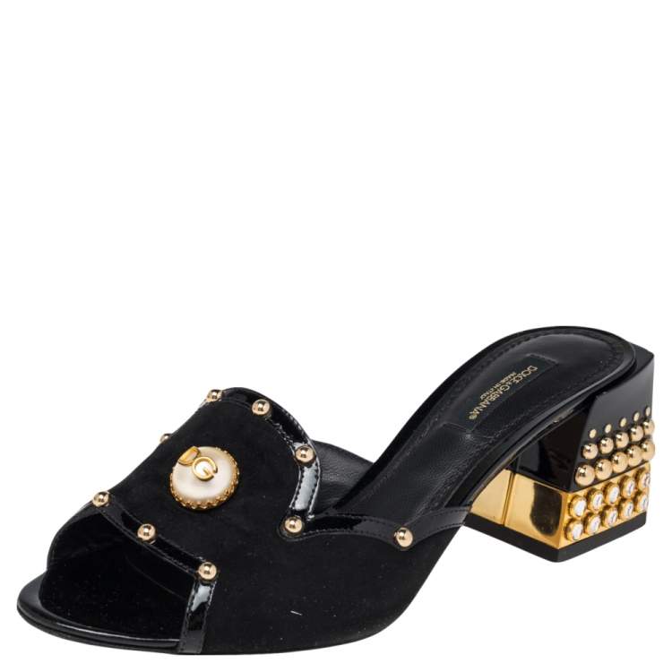 Pre Owned Dolce & Gabbana Black Suede And Patent Leather Sandals Size 36