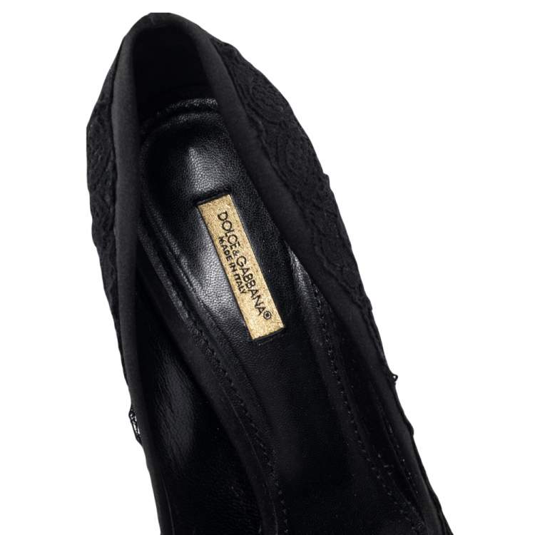 Pre Owned Dolce & Gabbana Black Black Satin And Floral Lace Pointed Toe Pumps Size 40
