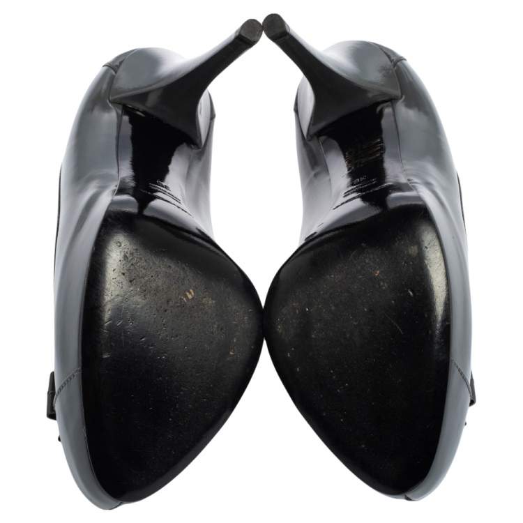 Pre Owned Dolce & Gabbana Grey Patent Leather Bow Platform  Pumps Size 39