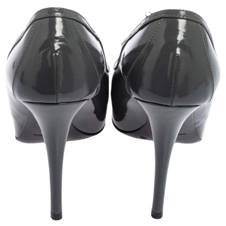 Pre Owned Dolce & Gabbana Grey Patent Leather Bow Platform  Pumps Size 39