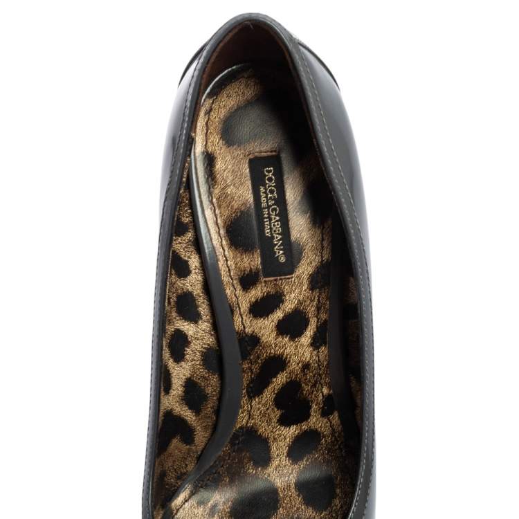 Pre Owned Dolce & Gabbana Grey Patent Leather Bow Platform  Pumps Size 39