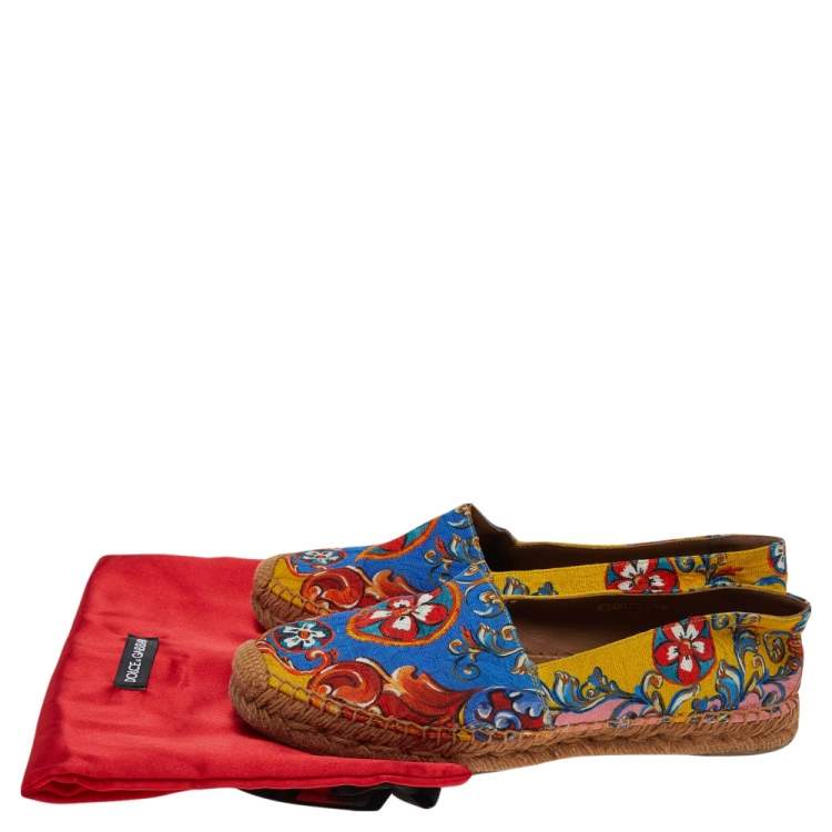 Pre Owned Dolce & Gabbana Multicolor Printed Canvas Espadrille Flats Size 38