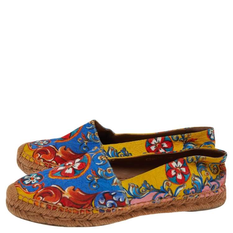 Pre Owned Dolce & Gabbana Multicolor Printed Canvas Espadrille Flats Size 38