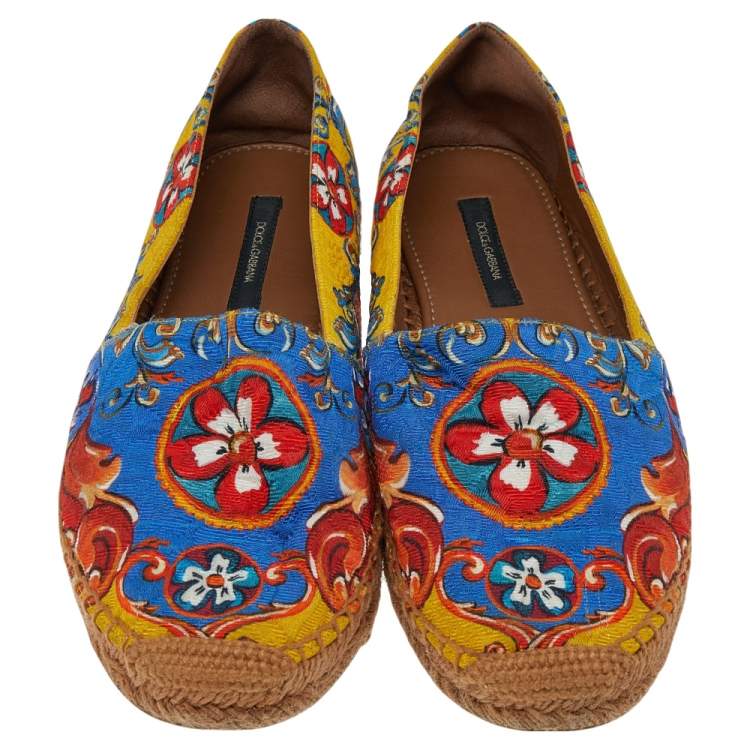 Pre Owned Dolce & Gabbana Multicolor Printed Canvas Espadrille Flats Size 38