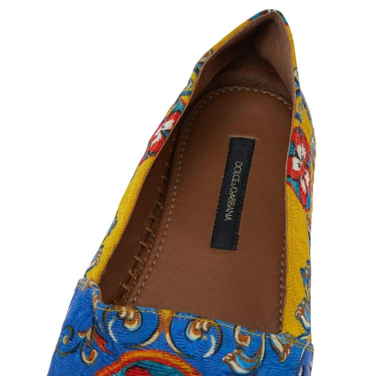Pre Owned Dolce & Gabbana Multicolor Printed Canvas Espadrille Flats Size 38