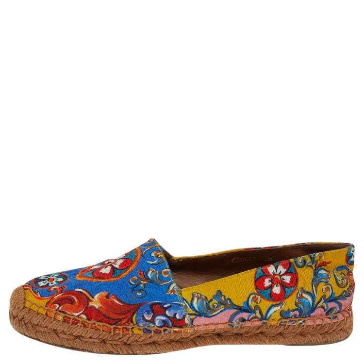Pre Owned Dolce & Gabbana Multicolor Printed Canvas Espadrille Flats Size 38