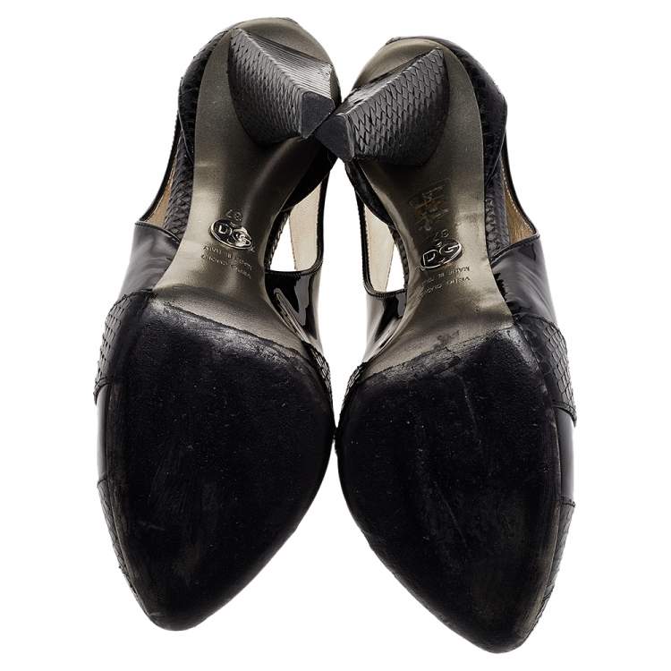 Pre Owned Dolce & Gabbana Black Patent And Embossed Python Leather Pumps Size 37