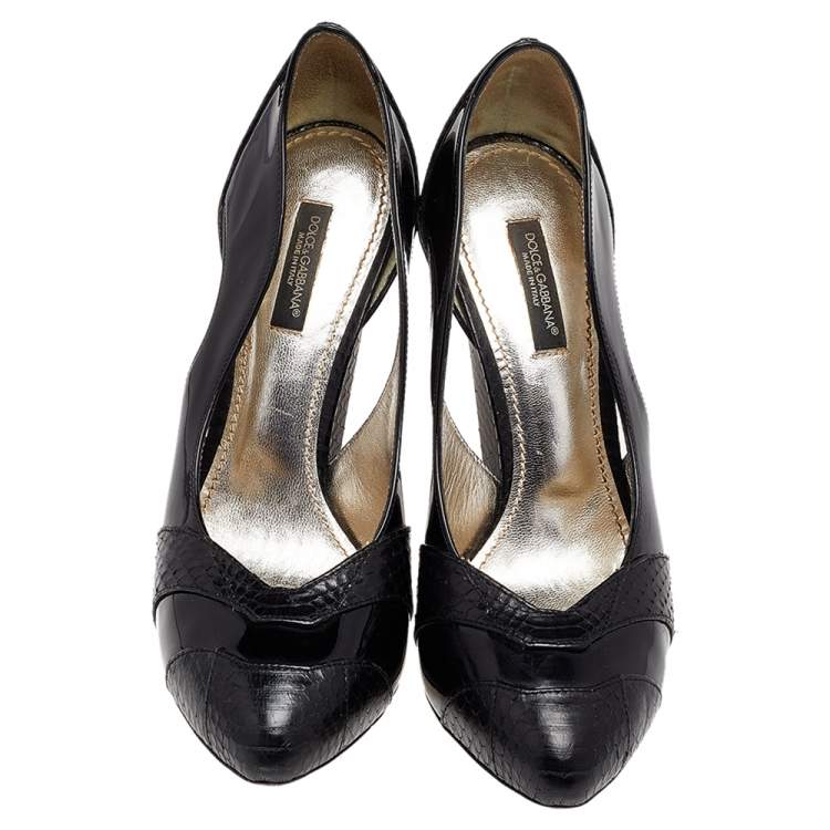 Pre Owned Dolce & Gabbana Black Patent And Embossed Python Leather Pumps Size 37