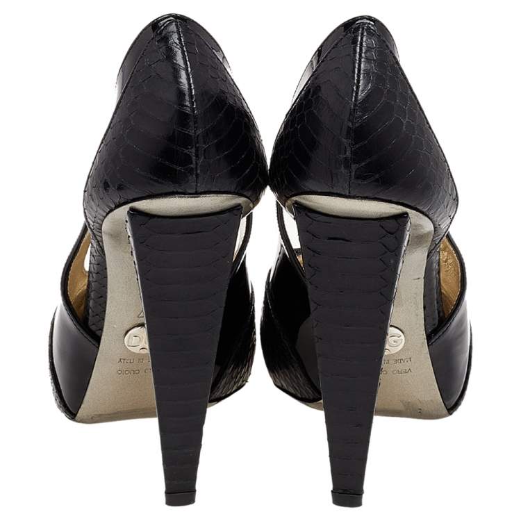 Pre Owned Dolce & Gabbana Black Patent And Embossed Python Leather Pumps Size 37