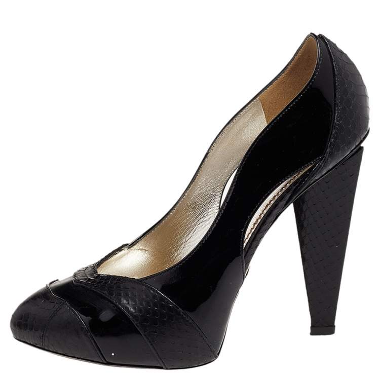 Pre Owned Dolce & Gabbana Black Patent And Embossed Python Leather Pumps Size 37