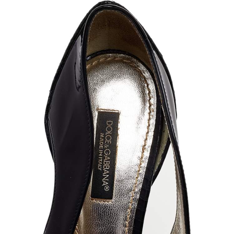 Pre Owned Dolce & Gabbana Black Patent And Embossed Python Leather Pumps Size 37