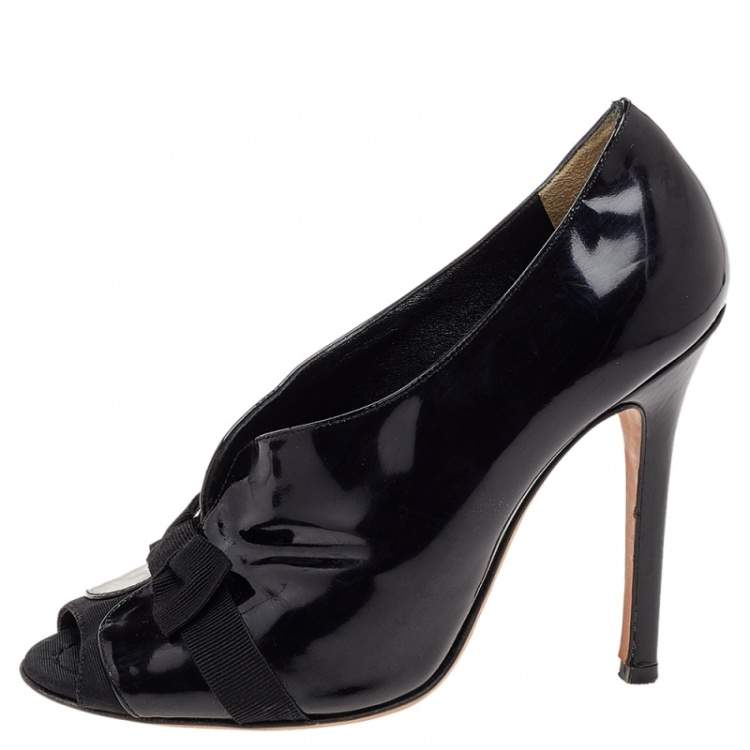 Pre Owned Dolce & Gabbana Black Patent Leather Peep Toe Booties Size 36