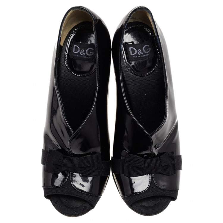 Pre Owned Dolce & Gabbana Black Patent Leather Peep Toe Booties Size 36