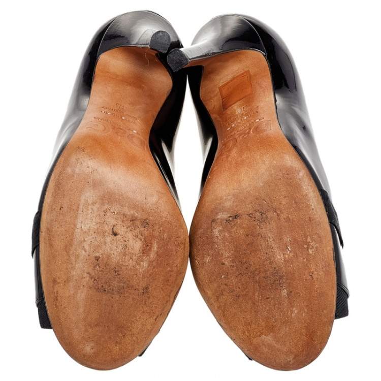 Pre Owned Dolce & Gabbana Black Patent Leather Peep Toe Booties Size 36