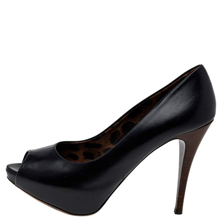 Pre Owned Dolce & Gabbana Black Leather Peep Toe Platform Pumps Size 40