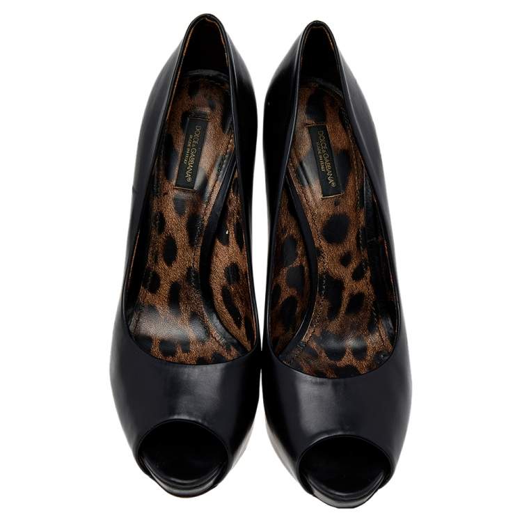 Pre Owned Dolce & Gabbana Black Leather Peep Toe Platform Pumps Size 40
