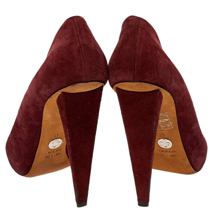 Pre Owned Dolce & Gabbana Burgundy/Brown Suede And Python Embossed Leather Pointed Toe Pumps Size 41