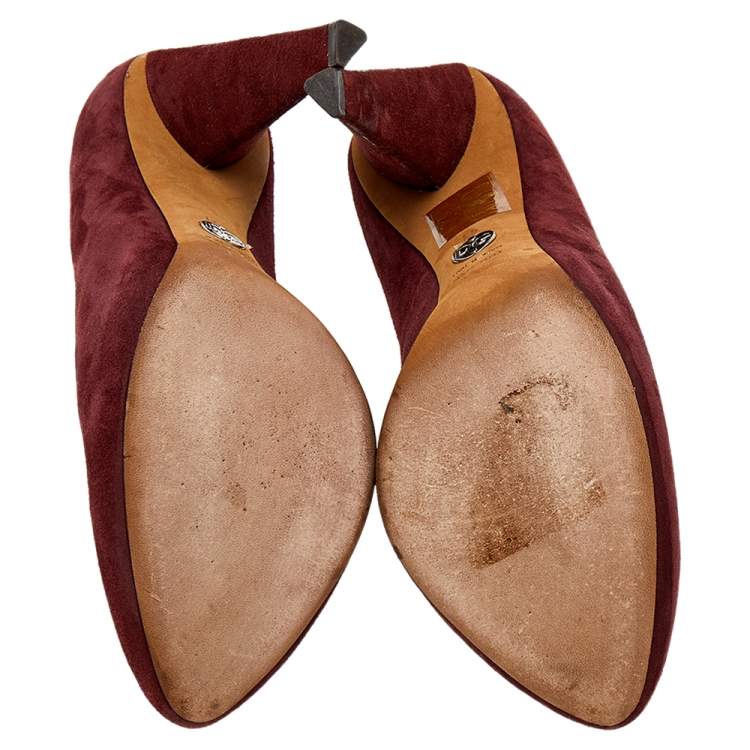 Pre Owned Dolce & Gabbana Burgundy/Brown Suede And Python Embossed Leather Pointed Toe Pumps Size 41