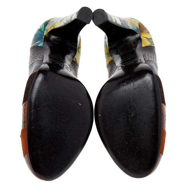 Pre Owned Dolce & Gabbana Multicolor Suede And Leather Bow Pumps Size 37.5 