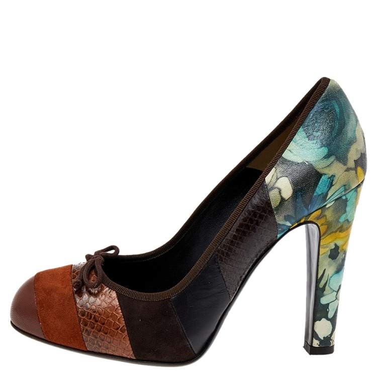 Pre Owned Dolce & Gabbana Multicolor Suede And Leather Bow Pumps Size 37.5 
