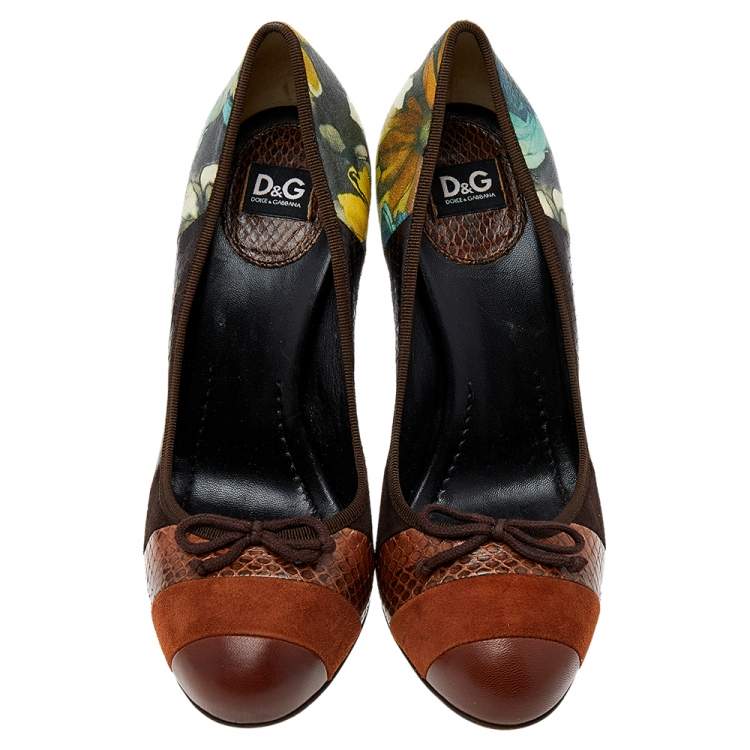 Pre Owned Dolce & Gabbana Multicolor Suede And Leather Bow Pumps Size 37.5 