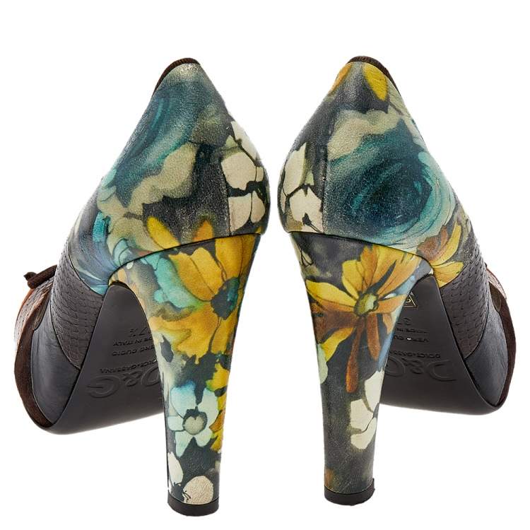 Pre Owned Dolce & Gabbana Multicolor Suede And Leather Bow Pumps Size 37.5 