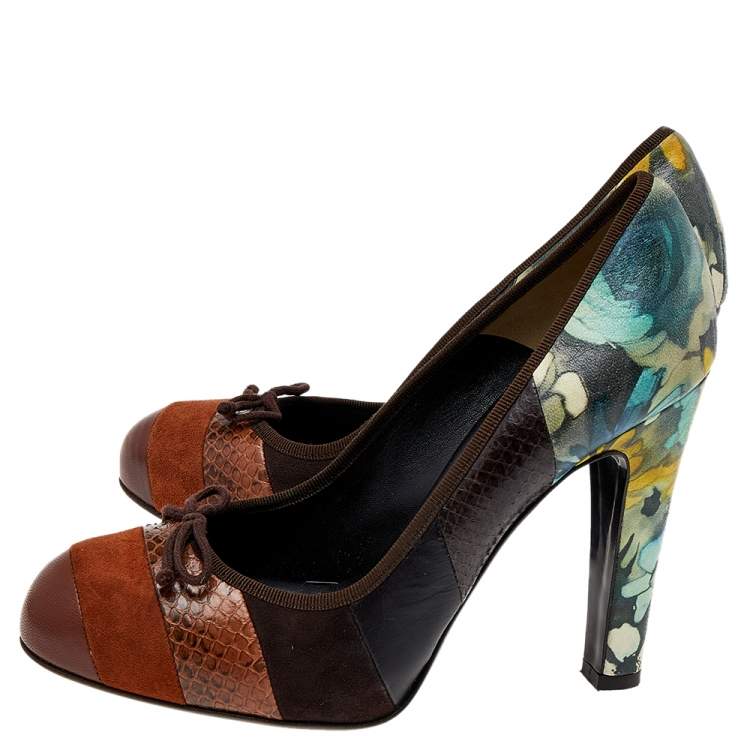 Pre Owned Dolce & Gabbana Multicolor Suede And Leather Bow Pumps Size 37.5 