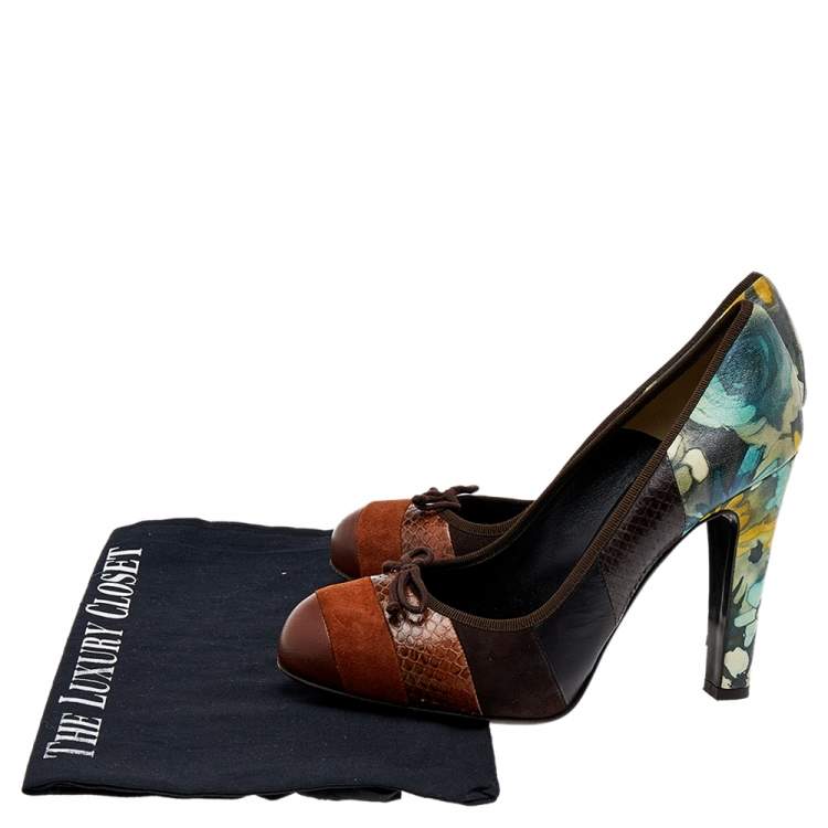 Pre Owned Dolce & Gabbana Multicolor Suede And Leather Bow Pumps Size 37.5 