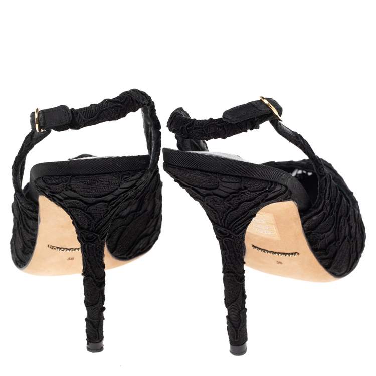 Pre Owned Dolce & Gabbana Black Lace Slingback Sandals Size 38