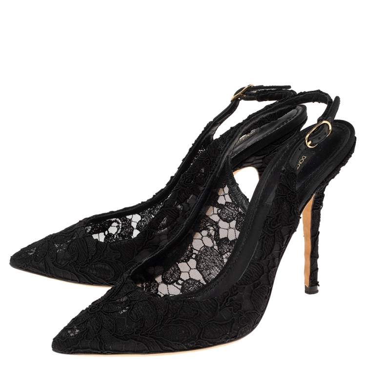 Pre Owned Dolce & Gabbana Black Lace Slingback Sandals Size 38