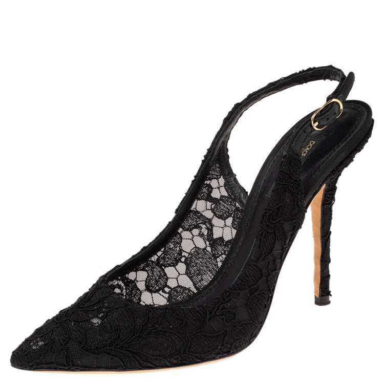 Pre Owned Dolce & Gabbana Black Lace Slingback Sandals Size 38
