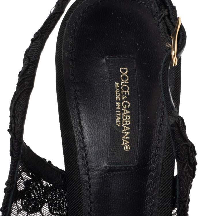 Pre Owned Dolce & Gabbana Black Lace Slingback Sandals Size 38