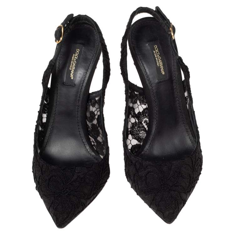 Pre Owned Dolce & Gabbana Black Lace Slingback Sandals Size 38
