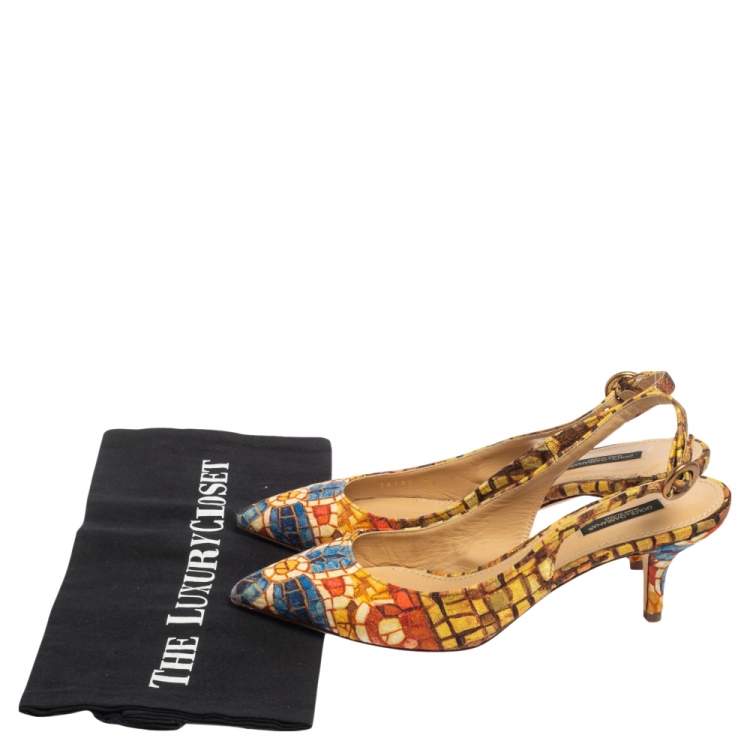 Pre Owned Dolce & Gabbana Multicolor Print Canvas Slingback Pointed Toe  Sandals Size 38