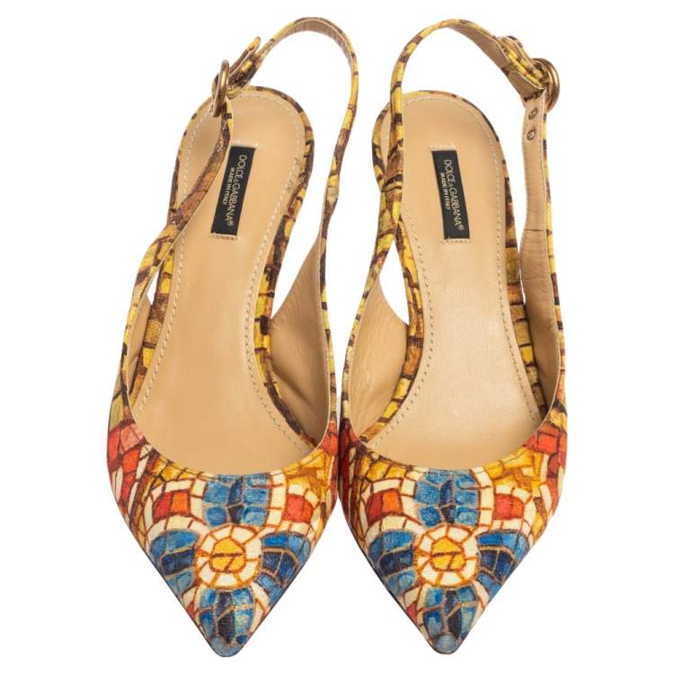 Pre Owned Dolce & Gabbana Multicolor Print Canvas Slingback Pointed Toe  Sandals Size 38
