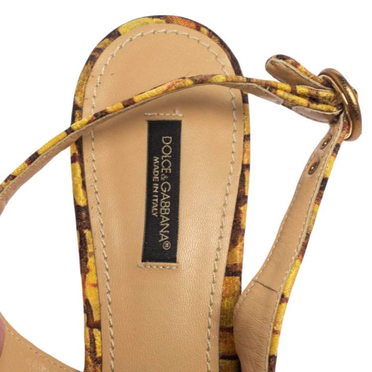 Pre Owned Dolce & Gabbana Multicolor Print Canvas Slingback Pointed Toe  Sandals Size 38