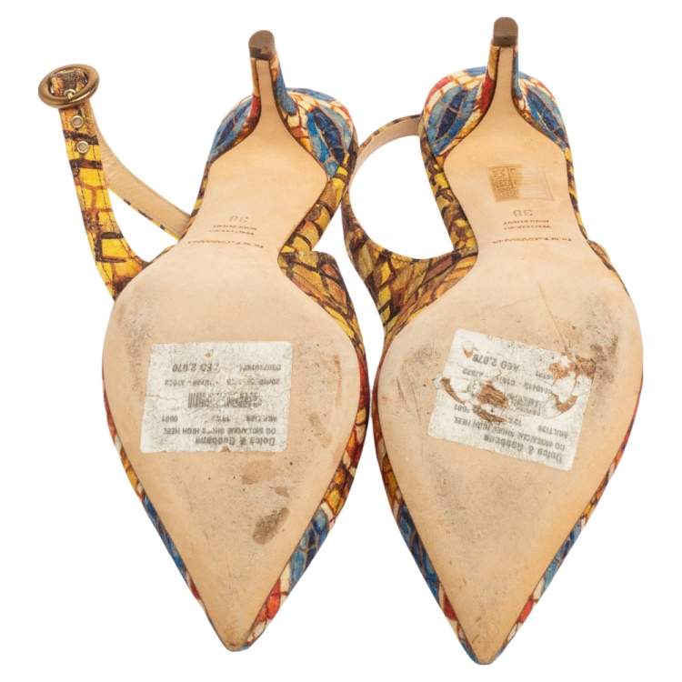 Pre Owned Dolce & Gabbana Multicolor Print Canvas Slingback Pointed Toe  Sandals Size 38