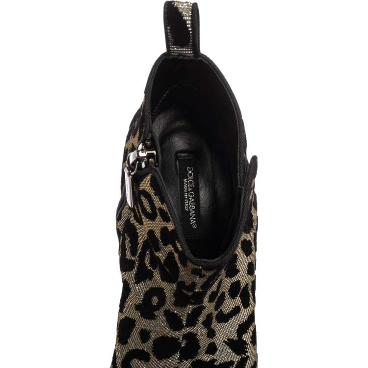 Pre Owned Dolce & Gabbana Metallic Gold/Silver Animal Print Lurex Fabric Ankle Boots Size 36