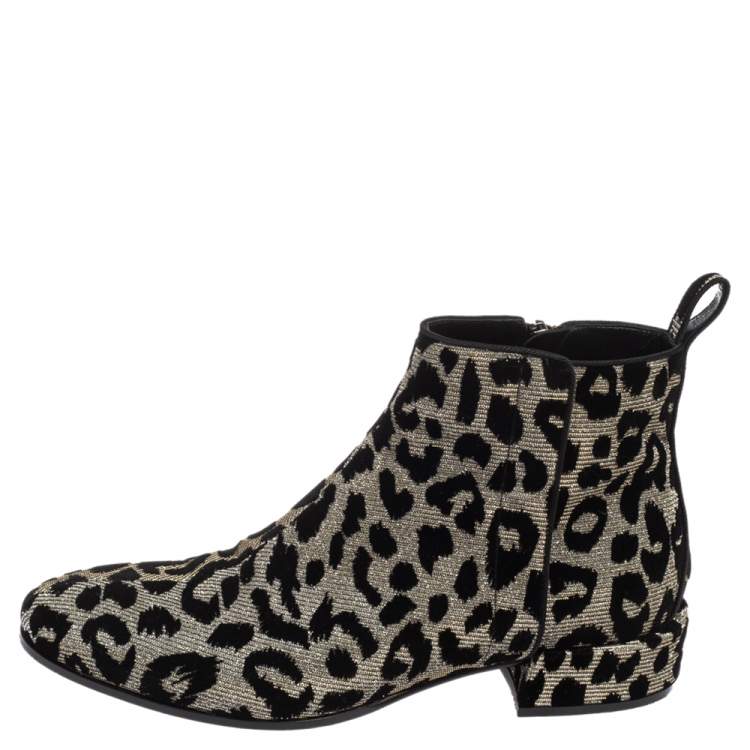 Pre Owned Dolce & Gabbana Metallic Gold/Silver Animal Print Lurex Fabric Ankle Boots Size 36