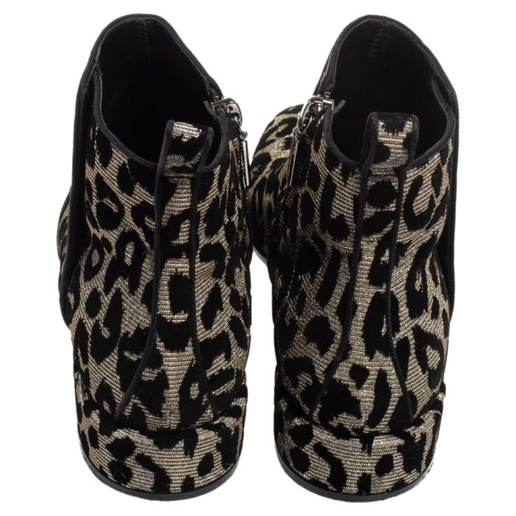 Pre Owned Dolce & Gabbana Metallic Gold/Silver Animal Print Lurex Fabric Ankle Boots Size 36