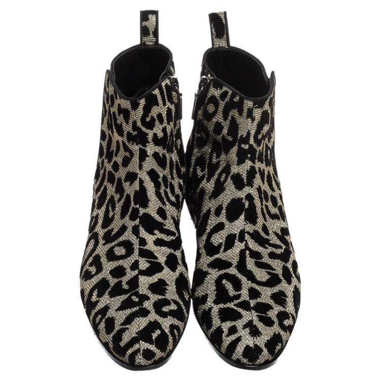 Pre Owned Dolce & Gabbana Metallic Gold/Silver Animal Print Lurex Fabric Ankle Boots Size 36