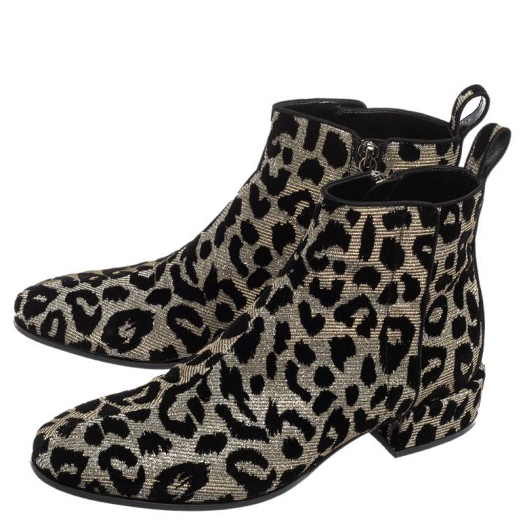 Pre Owned Dolce & Gabbana Metallic Gold/Silver Animal Print Lurex Fabric Ankle Boots Size 36