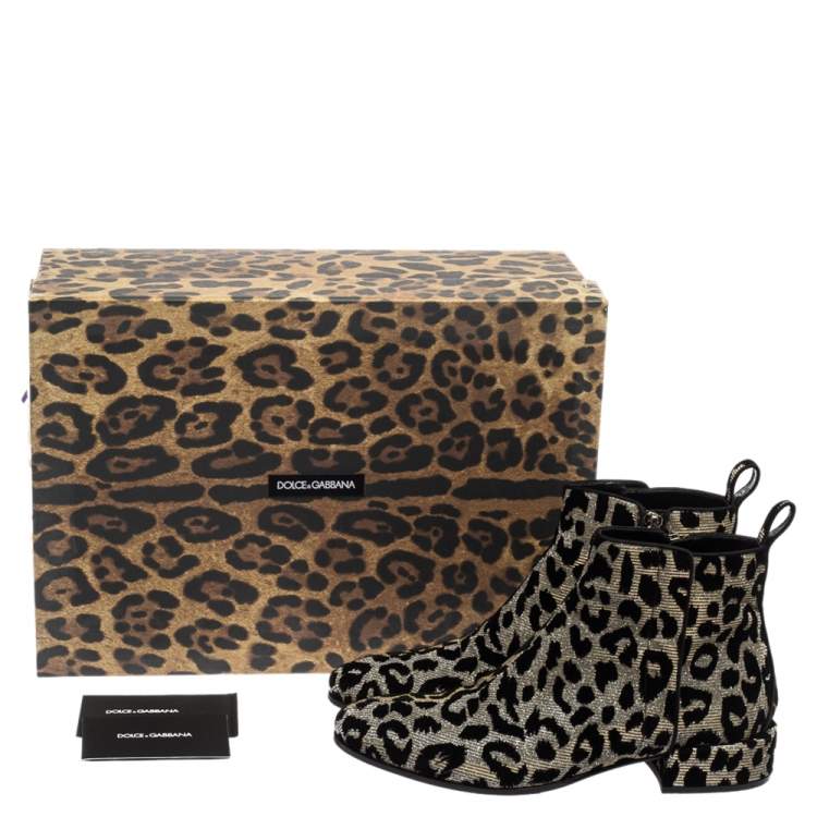 Pre Owned Dolce & Gabbana Metallic Gold/Silver Animal Print Lurex Fabric Ankle Boots Size 36