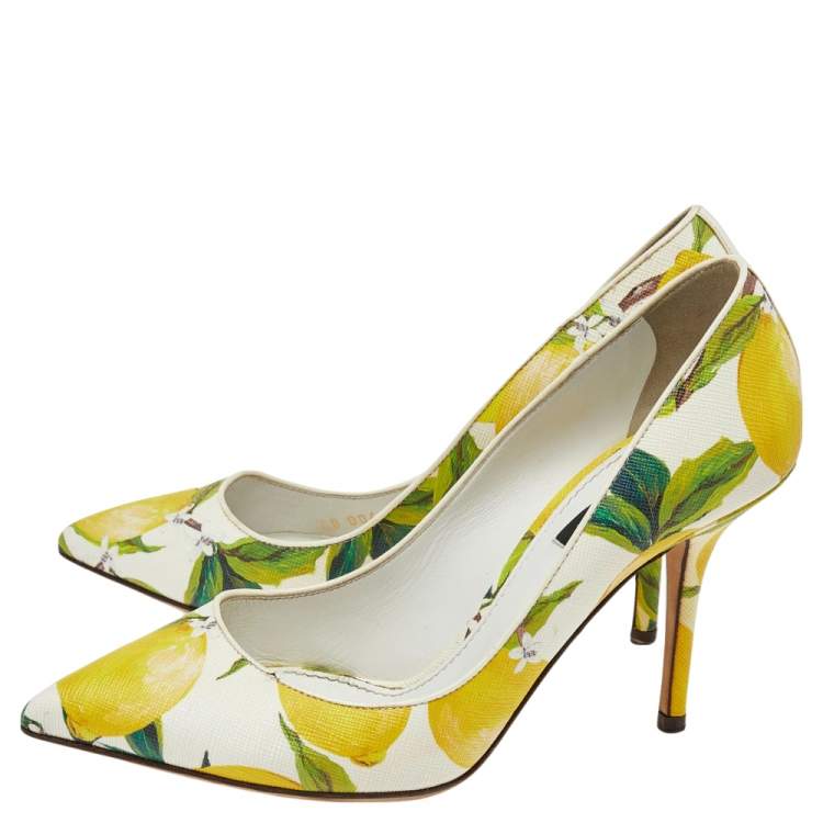 Pre Owned Dolce & Gabbana White Floral Print Leather Pointed Toe Pumps Size 38